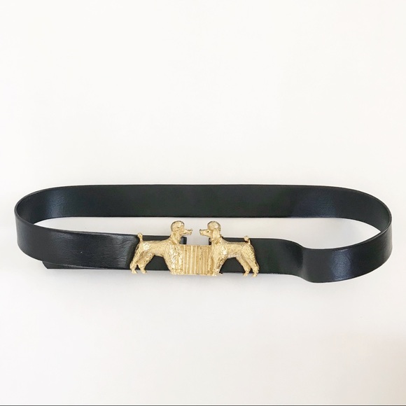 Vintage Mimi Di N Poodle Gold Buckle Leather Belt - Picture 2 of 8